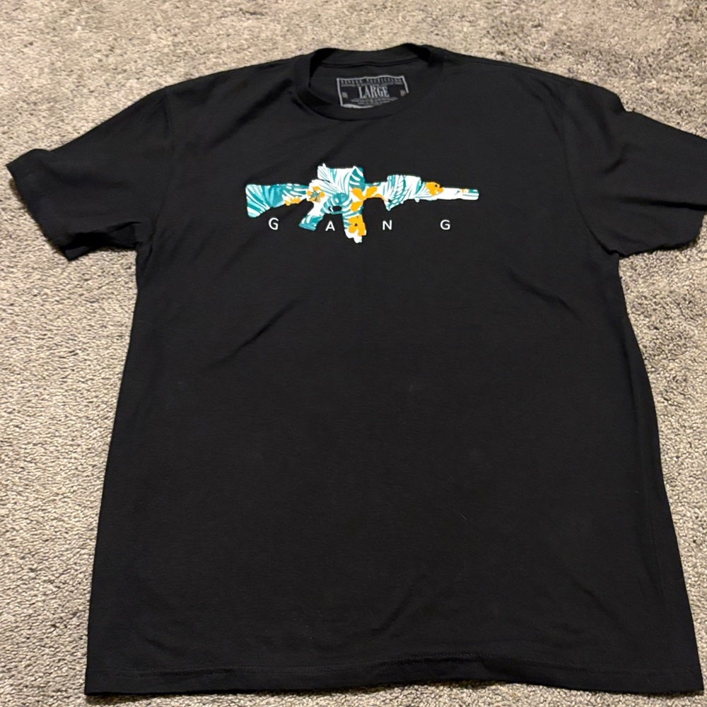 Zara Black Tee with Tropical Graphic